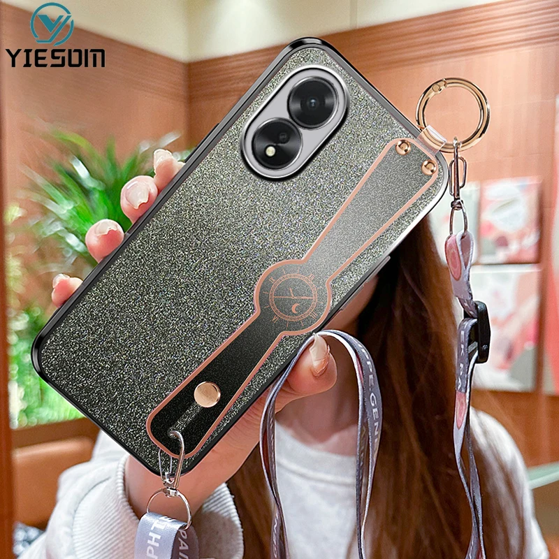 Glitter Wrist Strap Phone Case for OPPO A60 A98 A79 A58 A38 A18 4G A17 Soft Silicone Phone Holder Bracket Cover