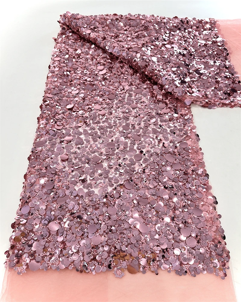 African Velvet Quality Nigerian Sequins With Pearl Lace French Tulle Lace Fabric For Party Dress Sewing