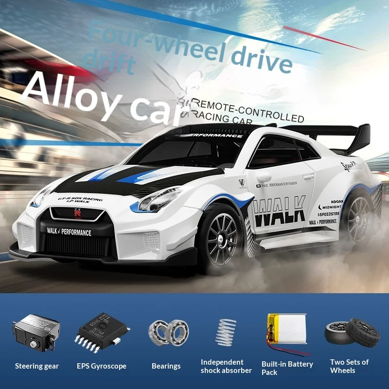 

Competition Level RC Drift Car Adjustable Gyro for Precision Control 4WD Alloy Chassis GTR Model Remote Control Vehicle 1:43