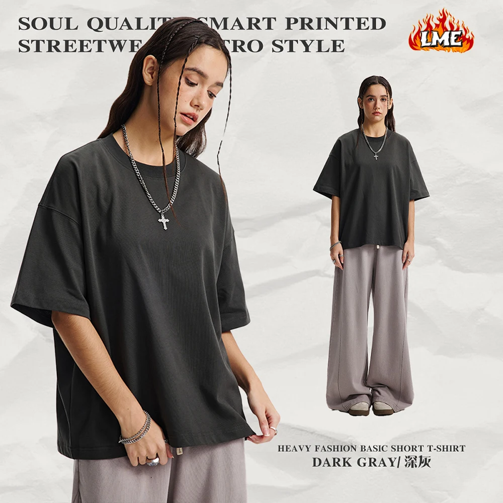 LME New Fashion 275GSM 100% Cotton Heavyweight Oversized T Shirt Boxy Cropped Fit Plain Blank Custom Logo T Shirt For Men