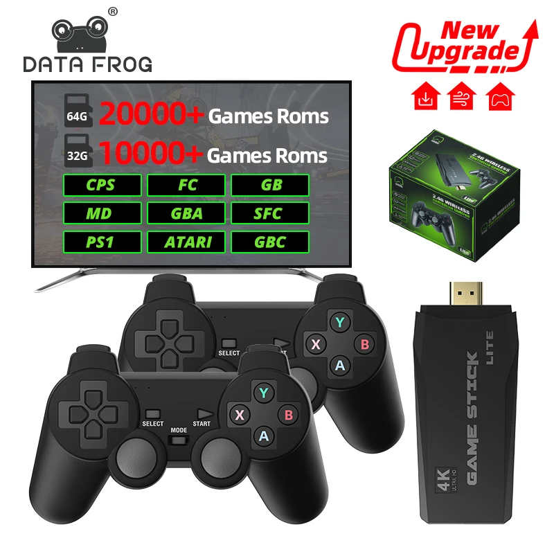 DATA FROG 비디오 게임 콘솔, 20000 레트로 TV 게임 내장, PS1, GBA, FC 휴대용 무선 게임 스틱, 4K 지지대 HD TV 출력 