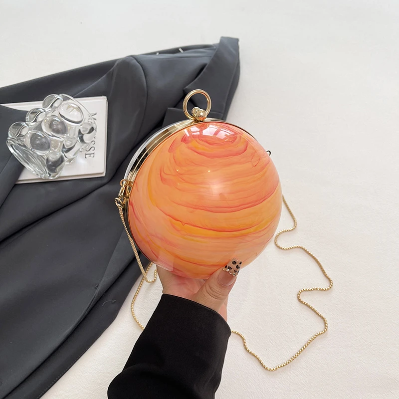 

2025 Autumn/Winter New Trendy Designer Handbag Round Ball Bag Acrylic Mini Shoulder Crossbody Bag Chain Bag