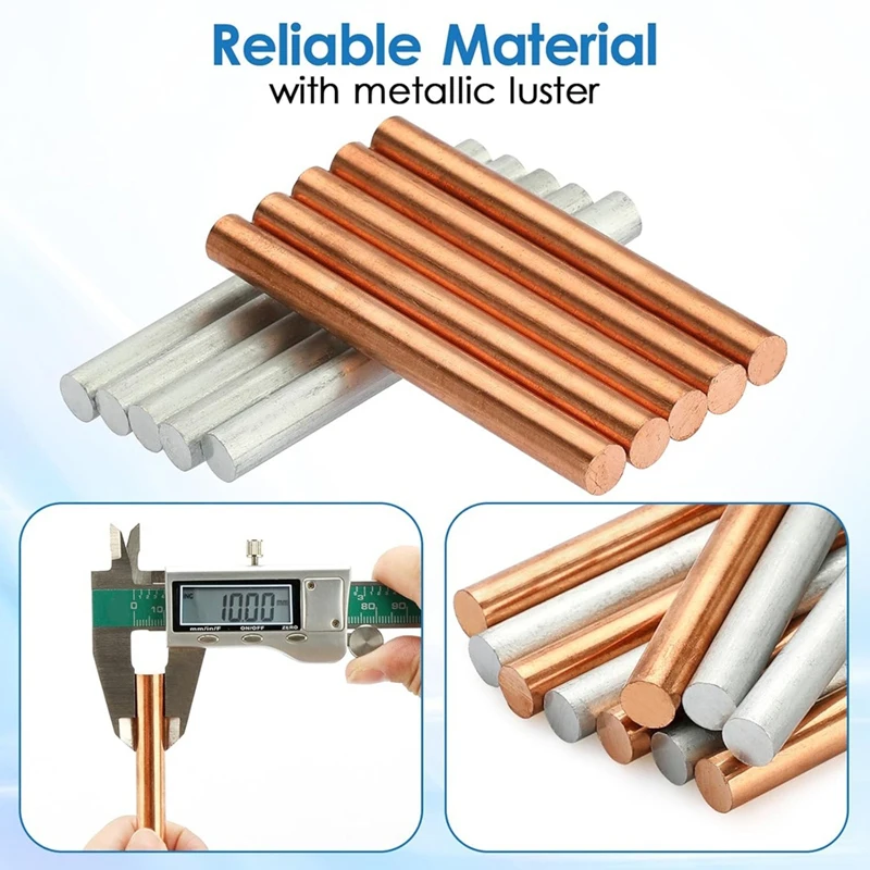 Cuivre pur et zinc pour galvanoplastie, métal rond, projet d'artisanat en métal, longueur 100mm, diamètre 10mm, le plus récent, 10 pièces