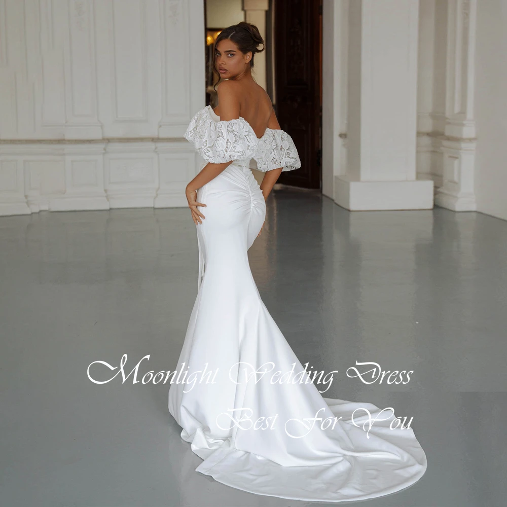 فستان زفاف حورية البحر بطيات من الدانتيل الحديث للنساء 2026 رقبة قارب عاري الكتفين مفتوح الظهر فستان زفاف Vestidos De Novia مخصص