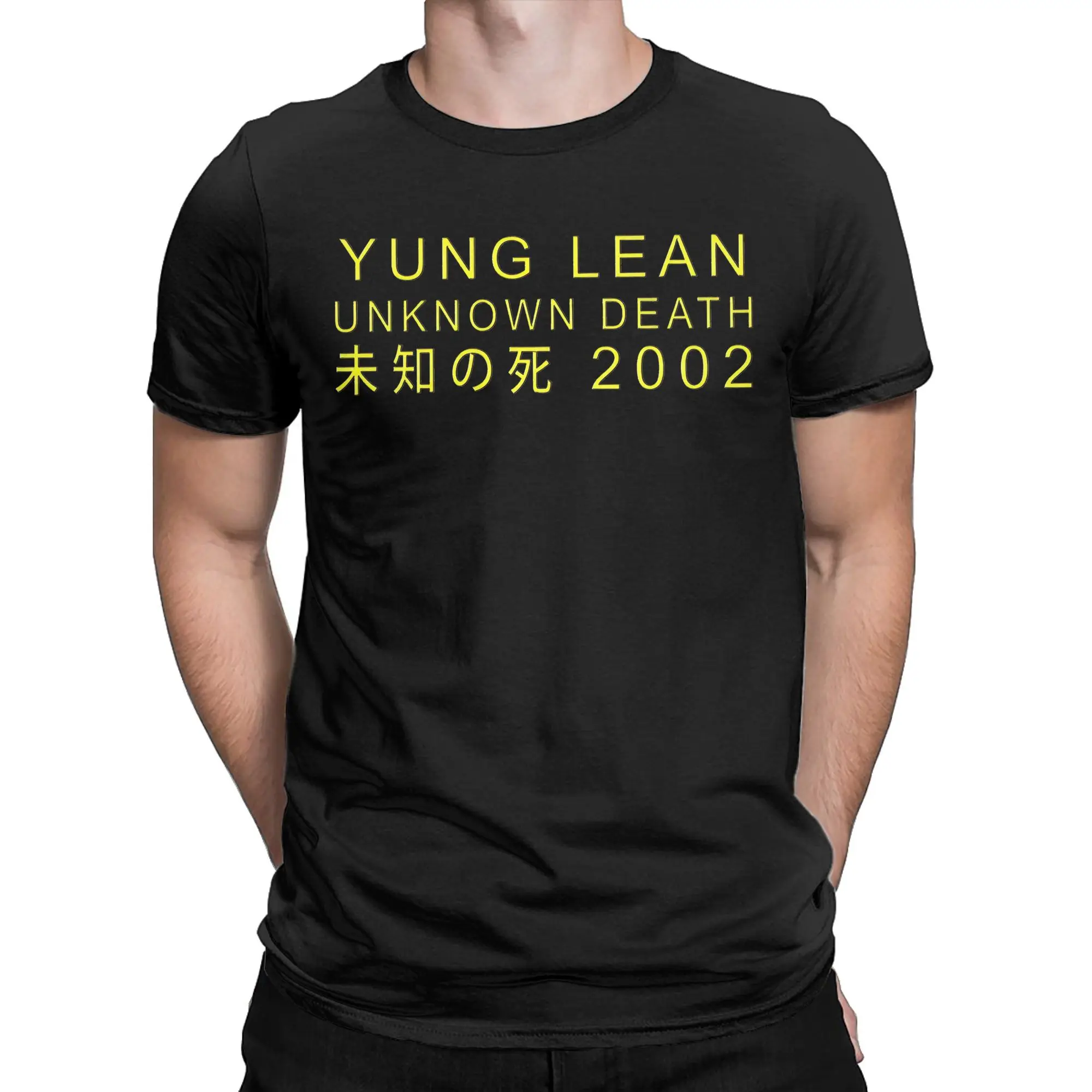 Yung Lean Unknown Death 2002 Yellow T Shirts Men's Cotton Vintage T-Shirts O Neck Album Tour Tee Short Sleeve Clothes Plus Size