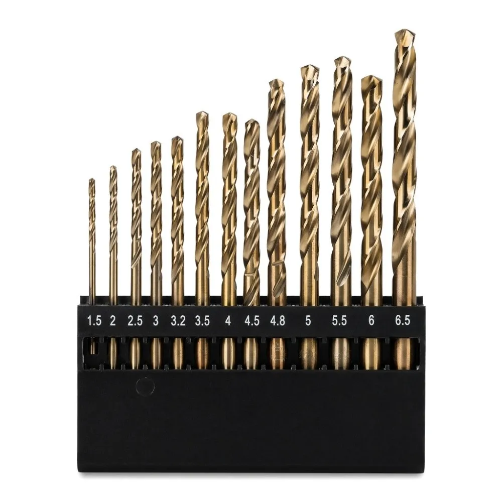 

13pcs M35 Cobalt Steel Twist Drill Bit Set High Speed Steel HSS 1/16"-1/4"（1.0-6.5mm） Drilling Tool Straight Shank