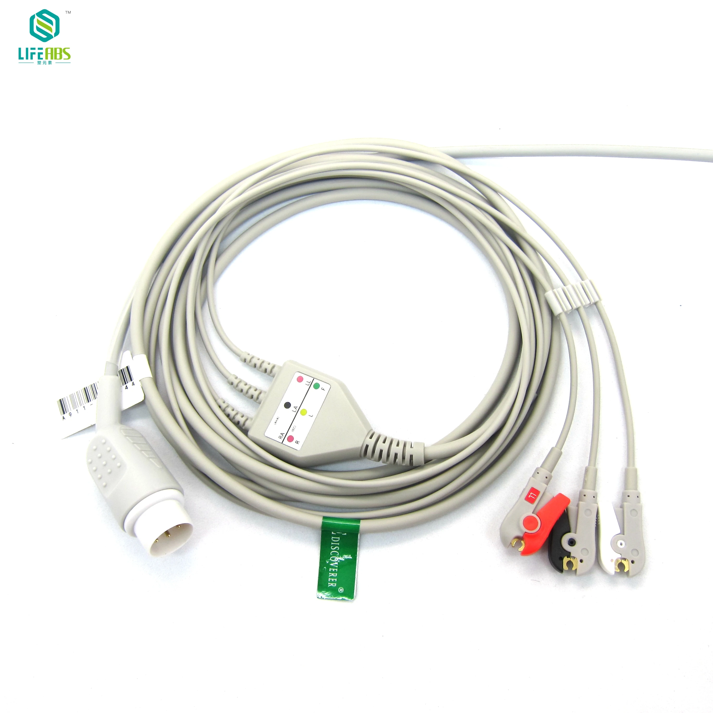 

Цельный кабель для ЭКГ, кабель для ЭКГ Aha, 3 провода, 5 выводов, защелкивающийся зажим, монитор ЭКГ для машины P*HILIP*S Mornitor