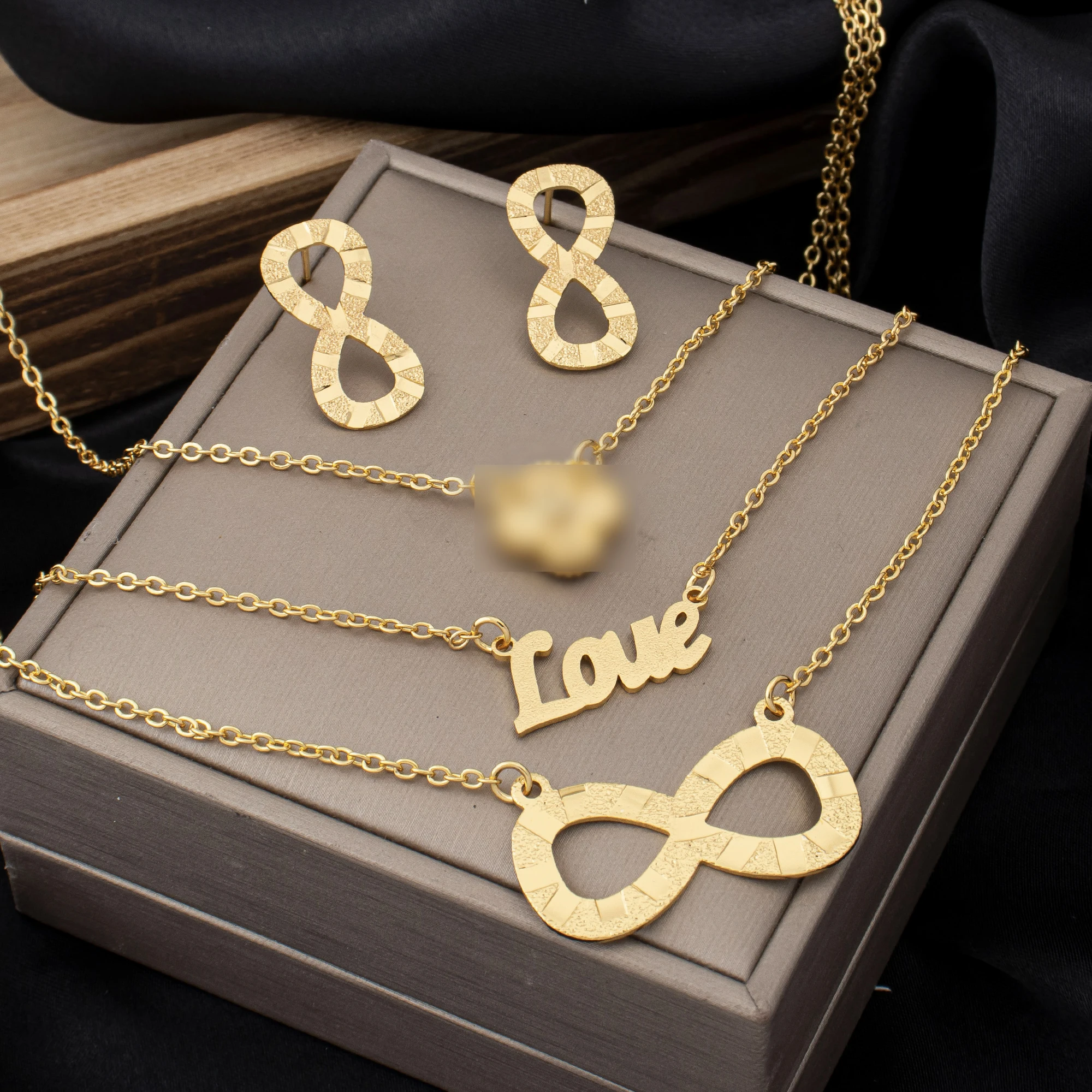 8 Infinity-Symbol Mehrschichtige Kettenhalskette und Ohrringe 2-teiliges Set für Liebesfrauen, Schmuckzubehör für den täglichen Modegebrauch, Geschenke – Detail 3