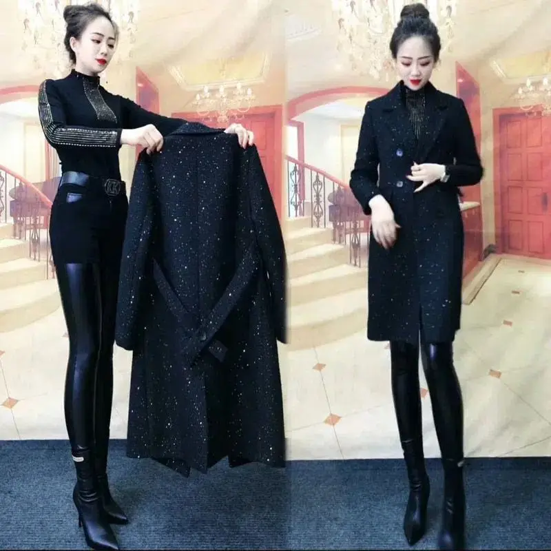 

Весна 2025: Модное шерстяное пальто женское, приталенное, с длинными рукавами, отложным воротником, средней длины, черное, в стиле Little Black Dress