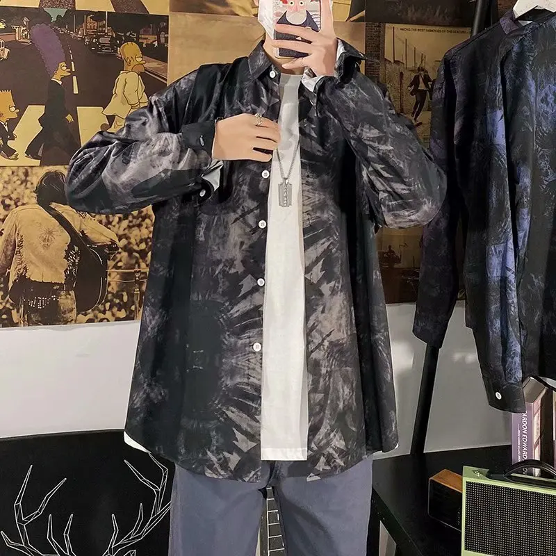 

Loose Fit Long Sve Men's irt Casual Sle Korean Trend Couple Outerwear Polyester Fiber Anti-Wrinkle Spring Autumn