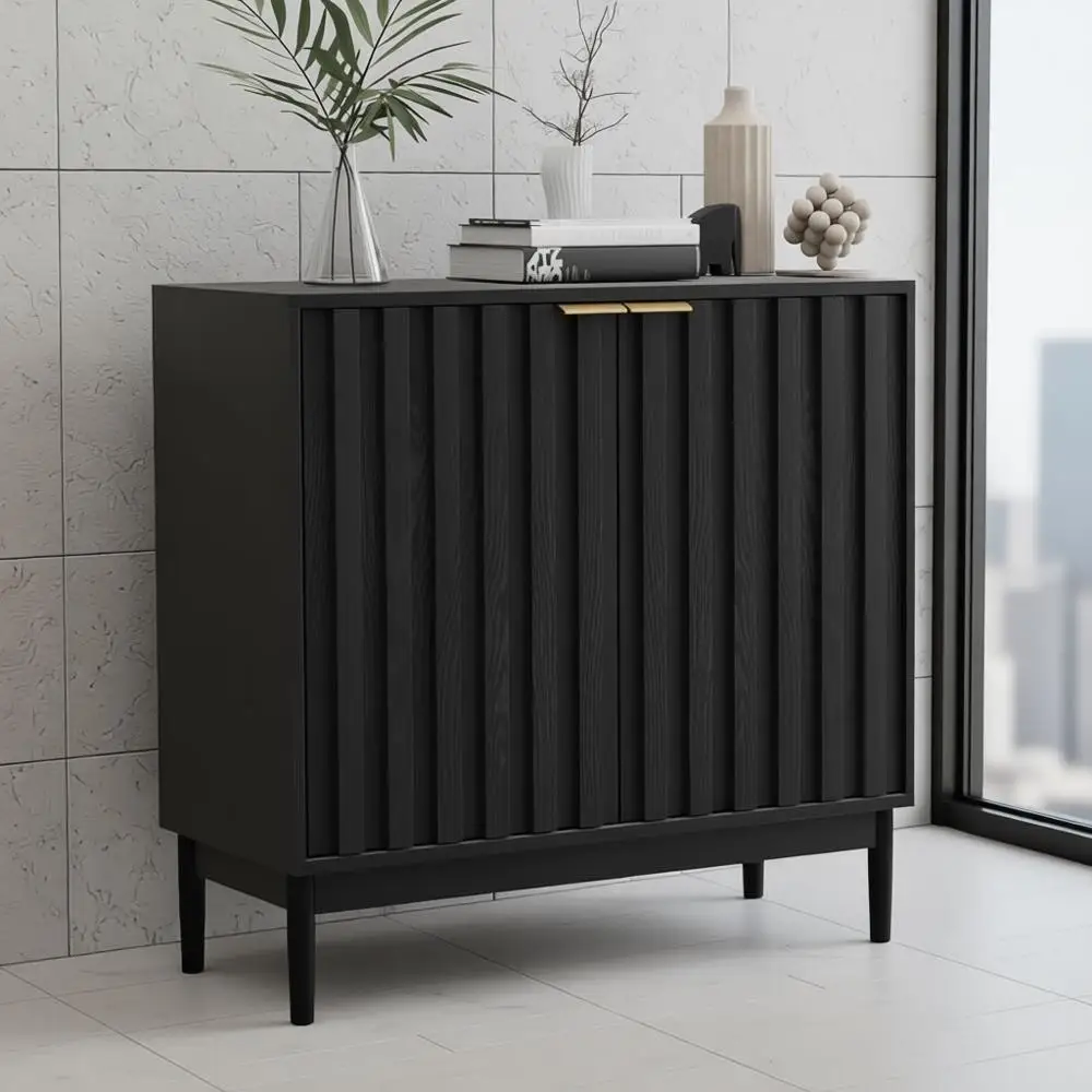 

Черный кухонный шкаф для хранения с регулируемыми полками для гостиной, входа и прихожей