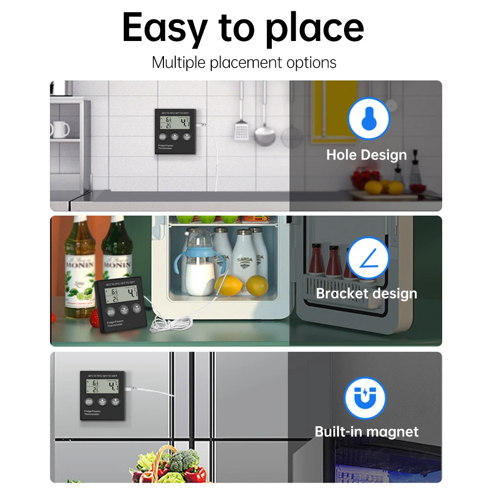 Household Digital Refrigerator Temperature Sensor -50-70℃ High/Low Temperature Alarm For Warehouse Freezer With Battery Probe