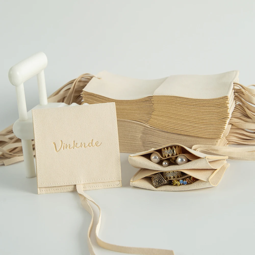 

100 Jewelry Velvet Microfiber Bag With Compartment Custom Logo for Earrings Necklace Christmas Jewellery Wedding Gift Packaging