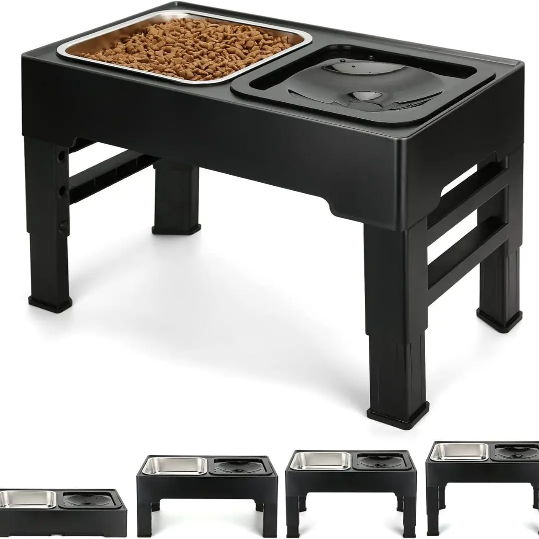 

Dog Bowl Combo Food and Water for Dogs and Cats Pet - Square Metal Feeder and Water Bowl Adjustable Height pet supplies