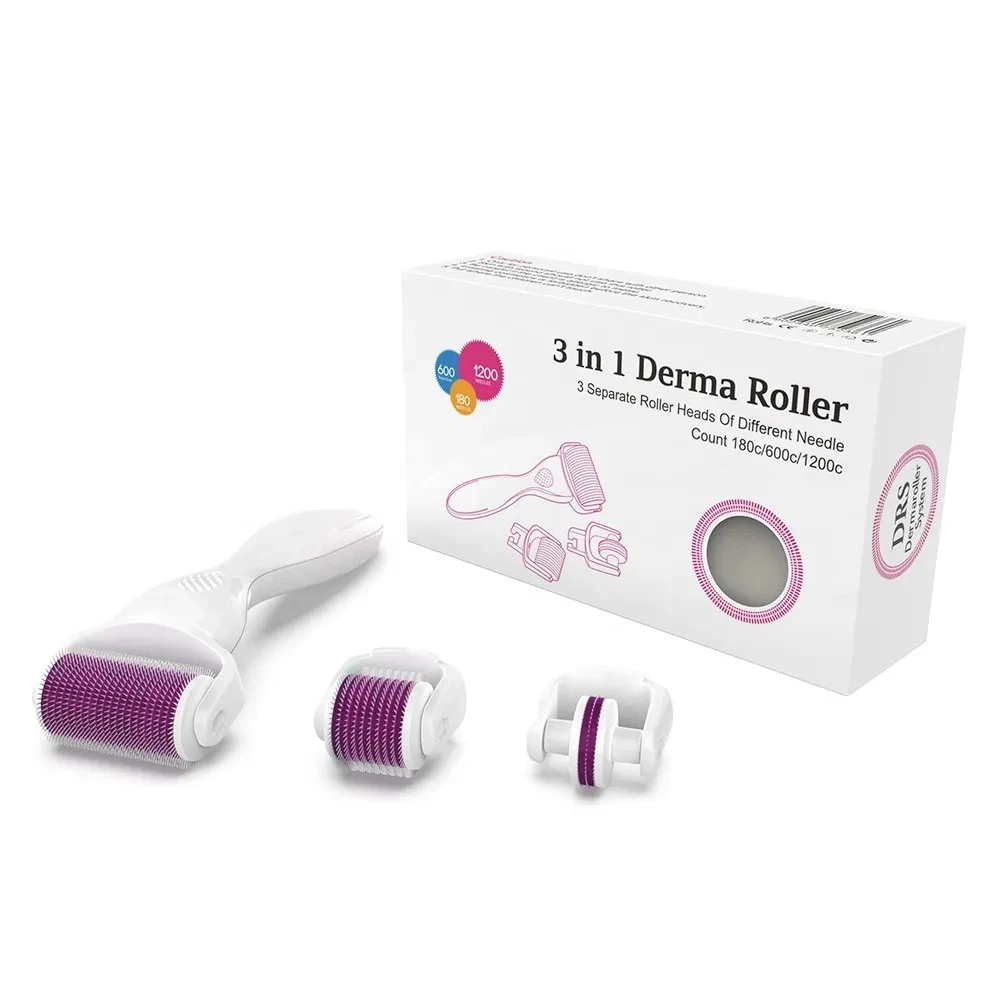 DRS 3 In 1 Microneedling Derma Roller Device Kits 180 / 600 / 1200 Needles Micro Needle Therapy MTS Skin Care Hair Growth