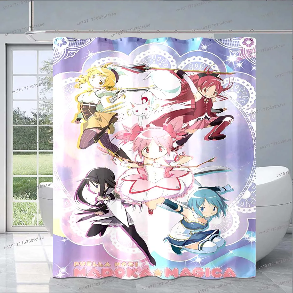 Puella Magi Madoka Magica Shower Curtain Pink Kawaii Anime Pattern Shower Curtain Adult Kid's Bathroom Decoration Shower Curtain