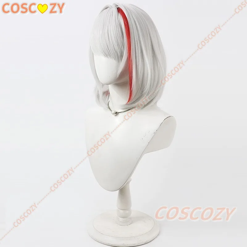 Juego Azur Lane KMS Duisburg pelucas de Cosplay 30cm plata blanco mezclado rojo pelo corto pelucas sintéticas resistentes al calor para adultos
