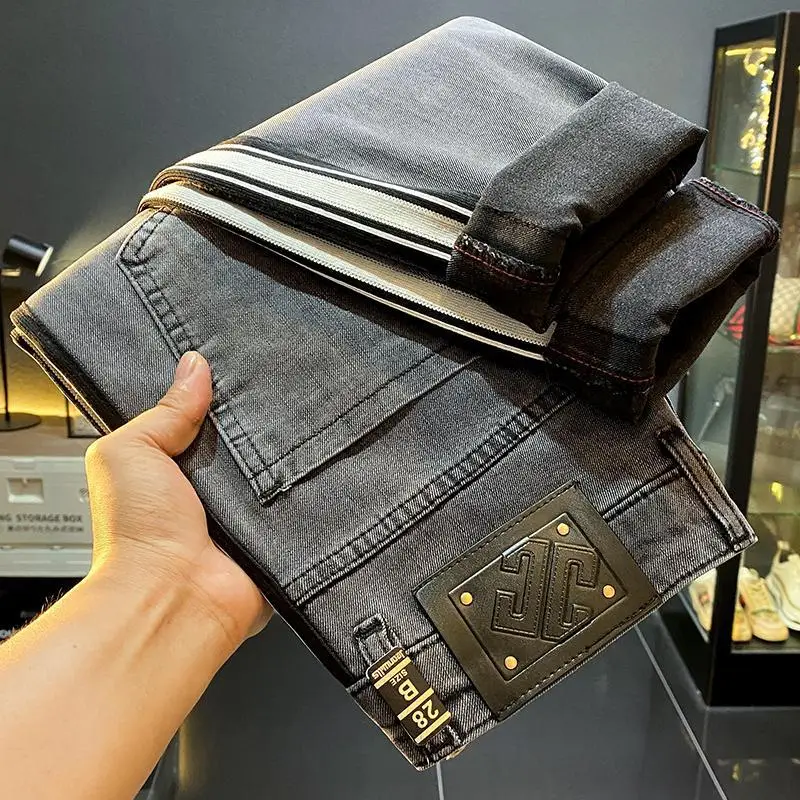 

Fashion Striped Design Jeans for Men High-end Light Luxury Spring Autumn Slim Fit Small Straight Casual Stretch Skinny Pants