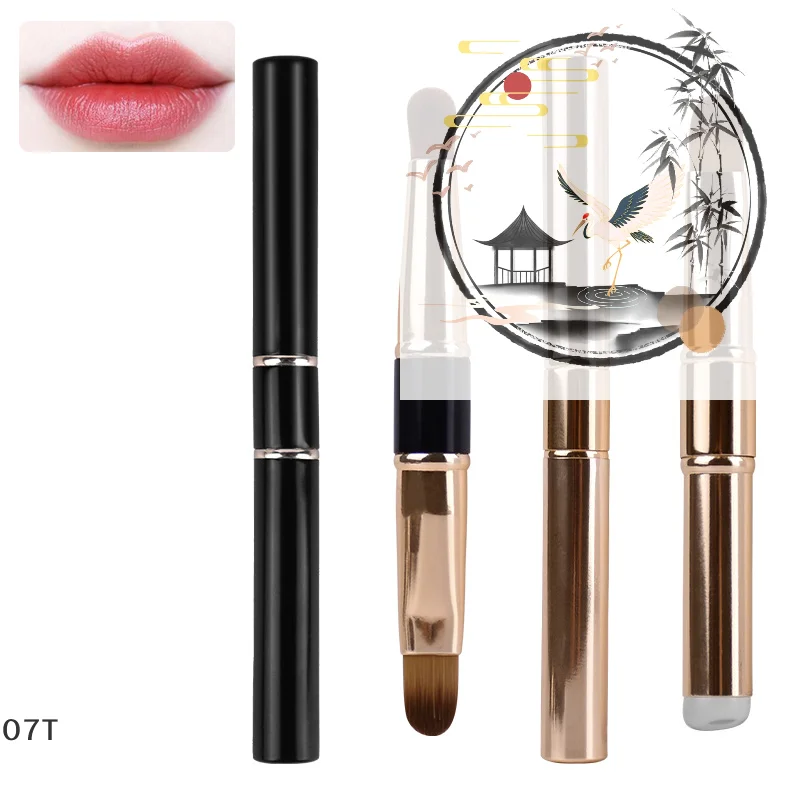 Tweekoppige lippenborstel voor lippenstift Metalen staaf Lippenborstel Make-upborstel voor lippenstift Lipgloss Inclusief deksel voor beginners