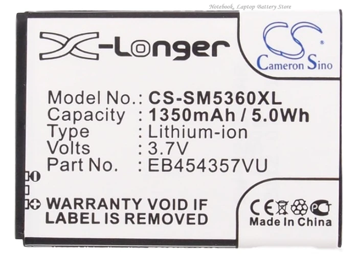 CS 100mAh/1350mAh Battery EB454357VU EB454357VA for Samsung GT-S5360, Glaxy Y,S5380 S5380D S5368 S5300 S5310 S5312 S5301