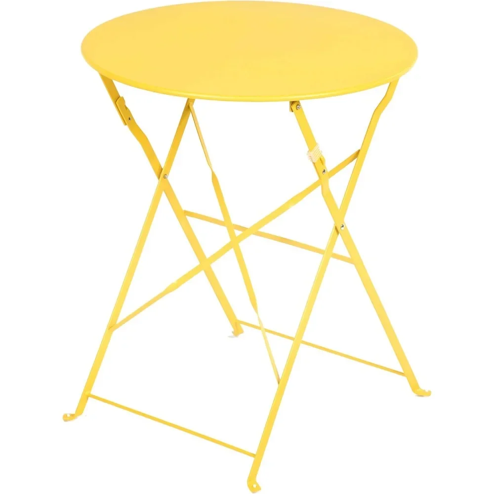 طقم بيسترو مكون من 3 قطع، طقم أثاث خارجي قابل للطي مع إطار فولاذي ممتاز، تصميم محمول للبيسترو والشرفة، أصفر #5