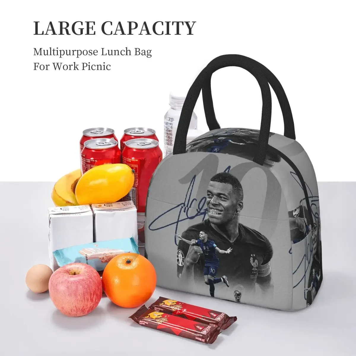 Football KM Mbappe Soccer Insulated Lunch Bag for Kids School Cooler Thermal Food Box Tote Portable Lunch Boxes Container