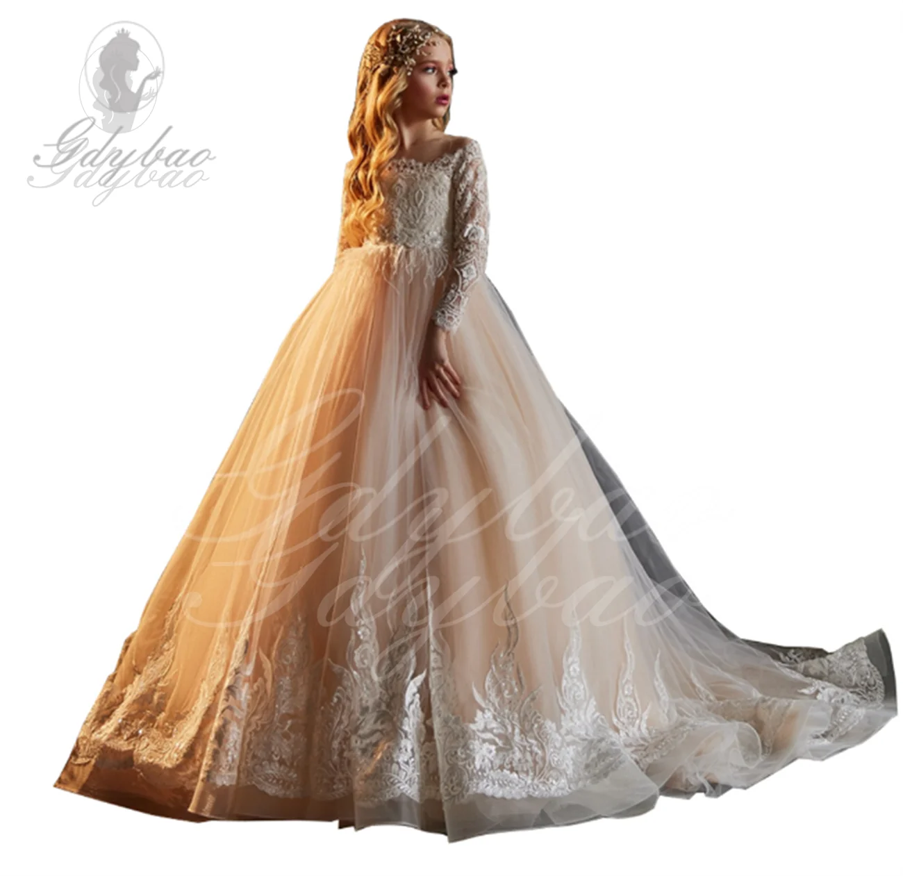 Robe de demoiselle d'honneur pour mariage, manches longues, tulle pelucheux, appliques à paillettes, robes de fête d'anniversaire chariste, robe élégante pour enfant, première année