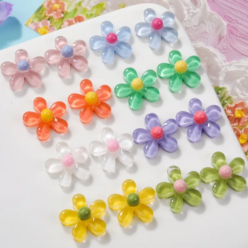 50pcs 19mm Cute Transparent Five-petal Flower Resin Flower Patch Floret Earnail DIY Handmade Accessories Material