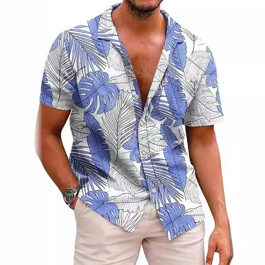 

Men's Summer Short-sleeve Shirt Loose Casual Lapel Cardigan Plant Print Breathable Comfortable Daily Vacation Beach Trendy Top