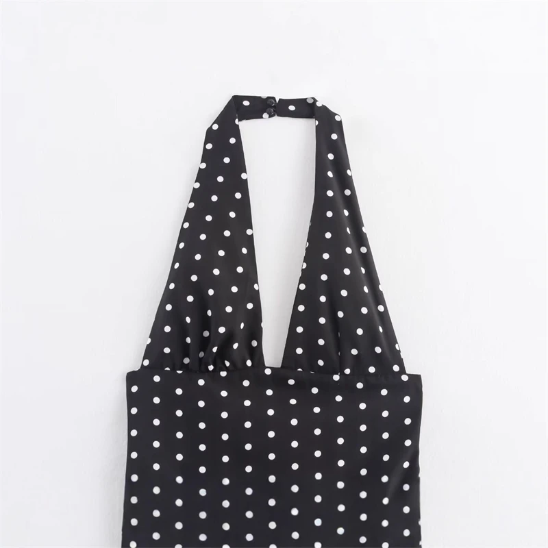 Mulheres halter pescoço polka dot vestido moda elegante em camadas plissado midi vestido de verão elegante roupa casual versátil verão festa wear