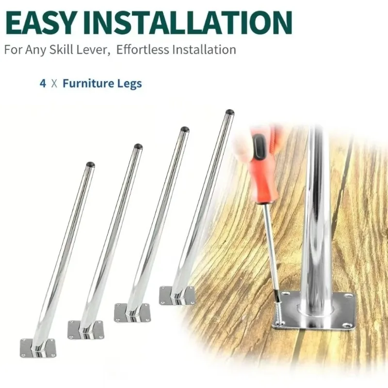 45CM 4pcs Furniture Legs, Oblique Conical Metal Legs Chrome Mid-Century Style Furniture Feet for Sofa Cabinet Table Chair