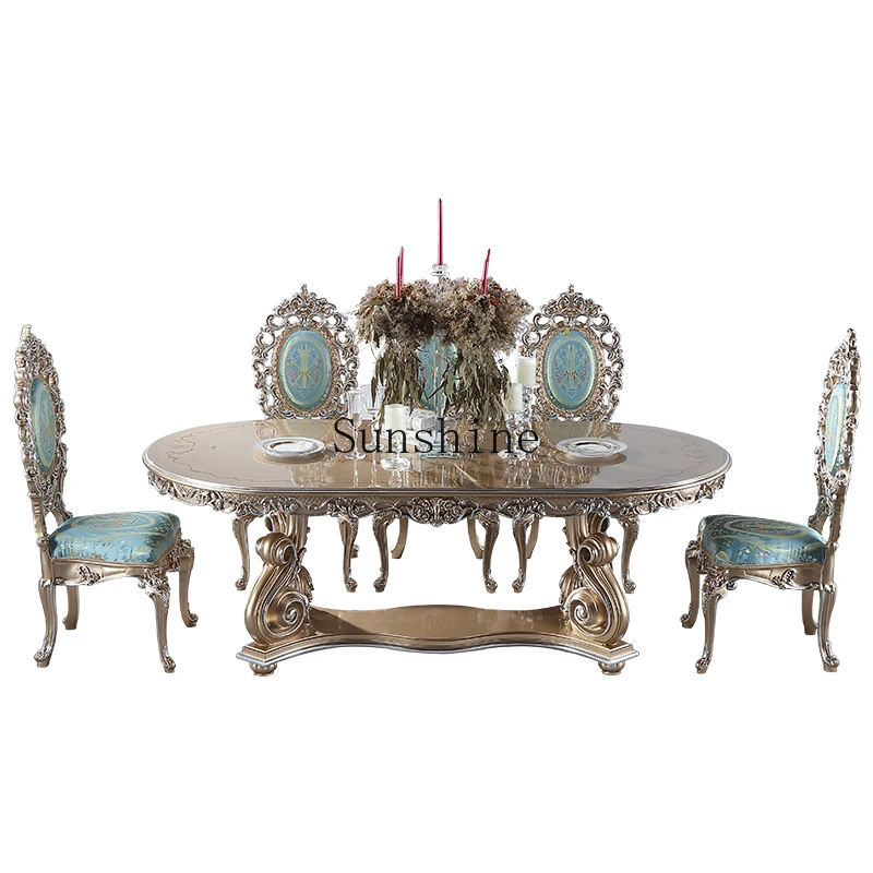 

Court French Rococo dining table and chair combination European-style villa classical dining table luxury