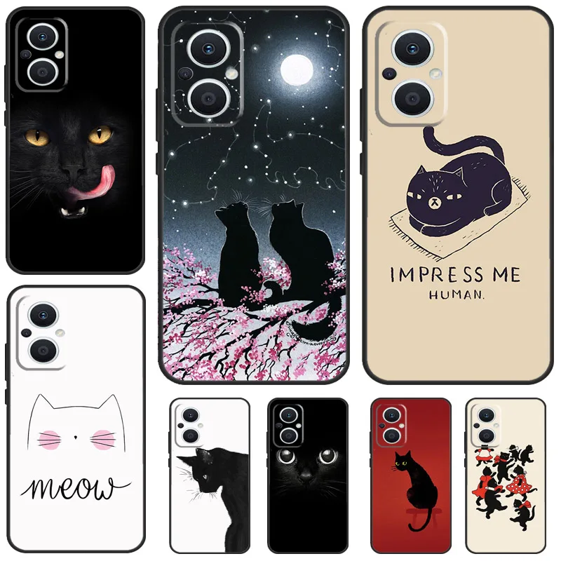 Black Cat Face Kitty Funda For OPPO Reno 5Z 4Z 2Z 8T 4 5 6 7 8 Lite 10 Pro OPPO Find X6 Pro X2 X3 X5 Lite Case