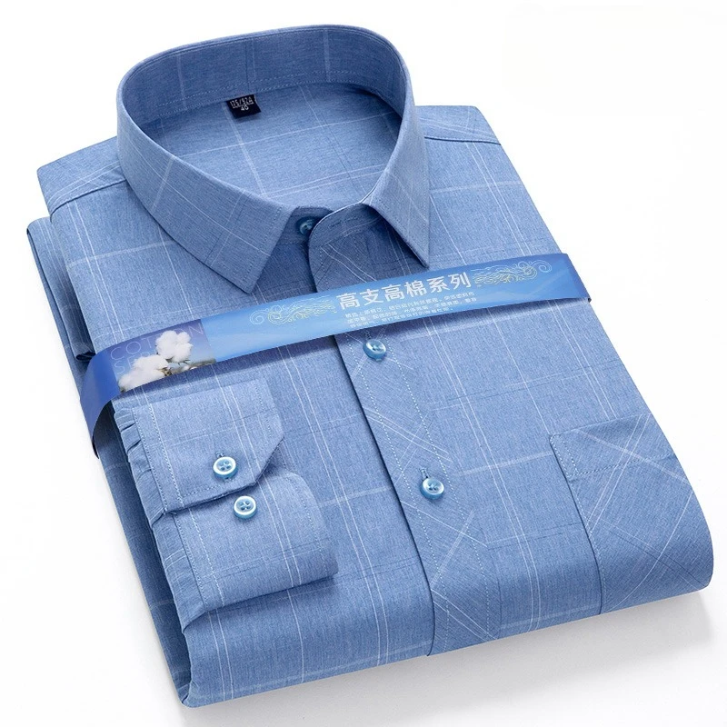 

cotton striped long sleeve shirts for man slim fit formal checked shirt comfortable casual single pocket soft designer clothes