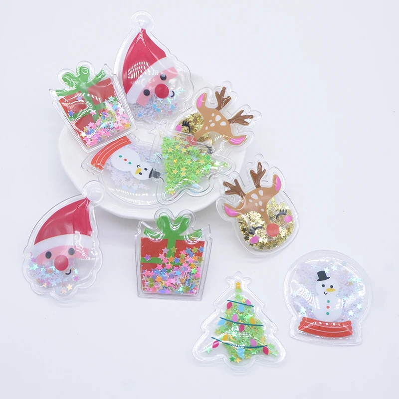 20Pcs Printed Christmas Series Filling Shake Sequins Appliques for Handmade Headwear Hair Clips Band Bow Decor Accessories