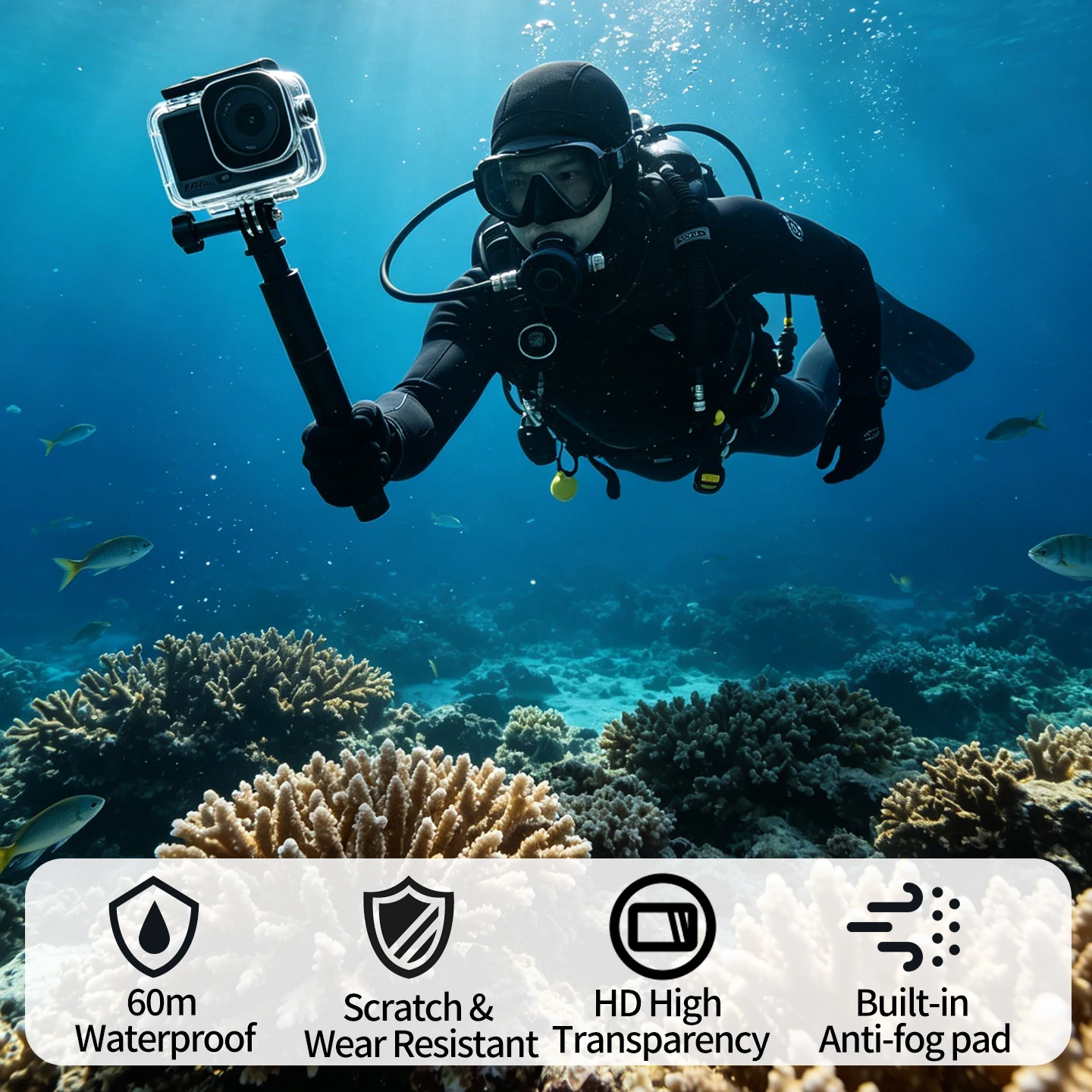 60M Wasserdichtes Gehäuse für DJI Osmo Action 6 mit 0,7M Verlängerungsstange Langstrecken-Unterwasser-Tauchkamera Zubehör-Set – Detail 2