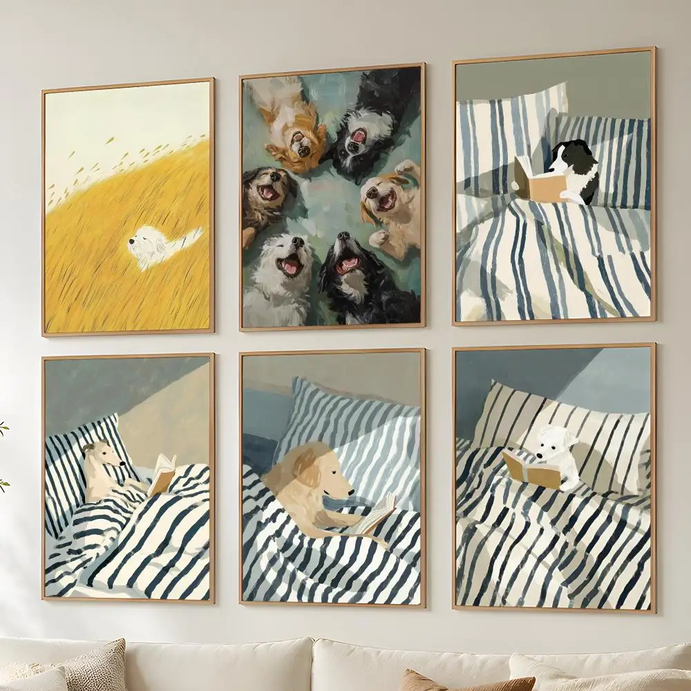 Vintage Greyhound Dogs Poster Stickers Mural Painting Self-Adhesive Wall Art Decals for Bedroom Living Room Home Decor Gift