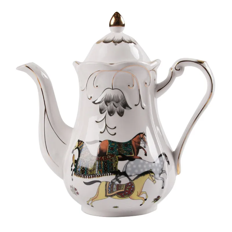 

Ceramic Tea Pot Porcelain Coffee Cup & Saucer Bone China Milk Water Mugs Kitchen Dinnerware Wedding Gifts Horse Finished