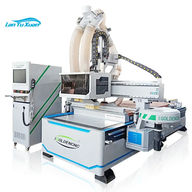 Wood Cnc Router Atc 3axis 1325 2040 Wood Carving Furniture Kitchen Cabinets Making Machinery With Automatic Tool Changer