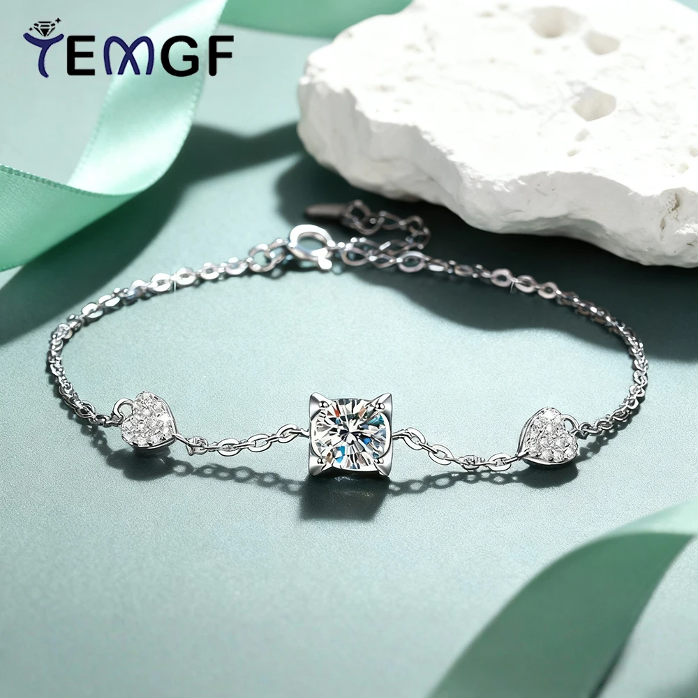 

Браслет из стерлингового серебра TEMGF S925 для женщин и девочек 1CTTW, инкрустация муассанитом/цирконом, простые ювелирные изделия, романтические подарки для свиданий