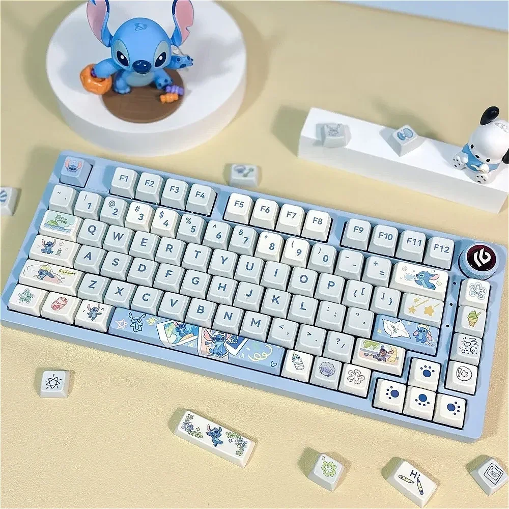 Teclado mecânico azul e branco Keycaps, material PBT, mar pequeno do selo, 95 chave MDA