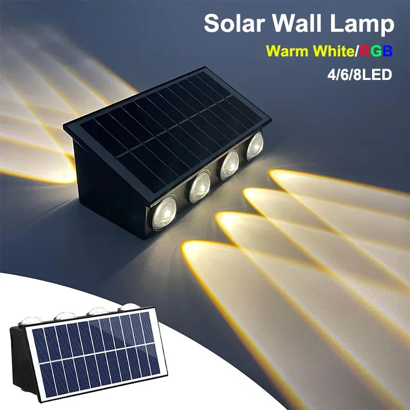 Solar LED Spotlight Outdoor Waterproof Upper Lower Lighting Porch Lights Solar Powered Streetlight for Balcony Courtyard Garden