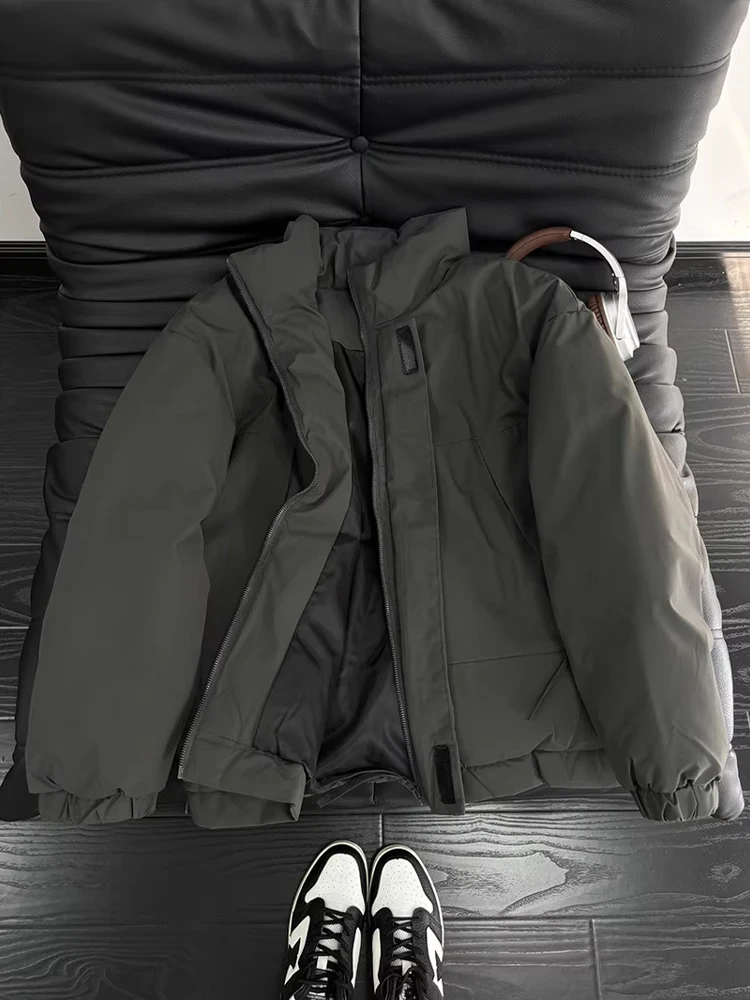 

Американское хлопковое пальто-бомбер унисекс с воротником-стойкой, утепленное, зимнее, на молнии, однотонное