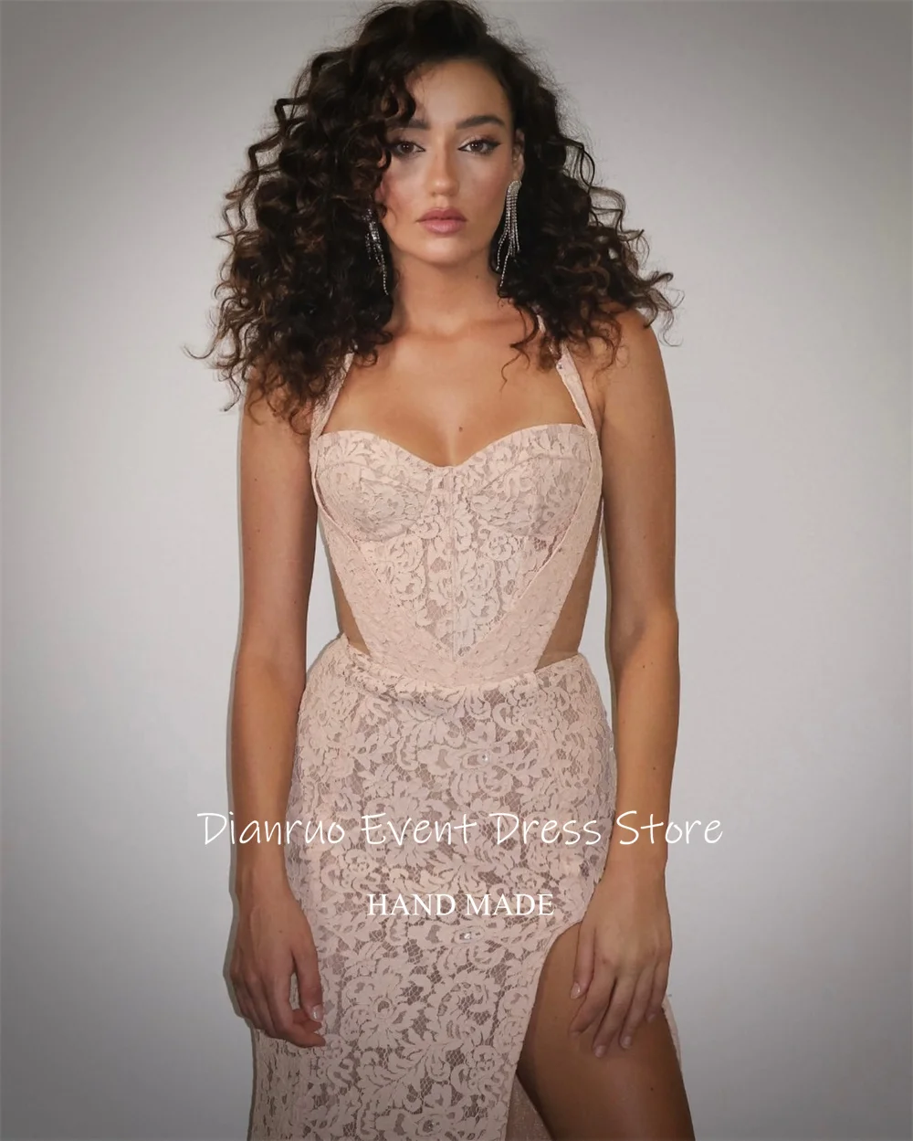 Dianruo Шикарные вечерние платья с высоким разрезом и румяной аппликацией с вырезами Vestidos De Fiesta Кружевные платья для выпускного вечера с вырезом в форме сердца по индивидуальному заказу