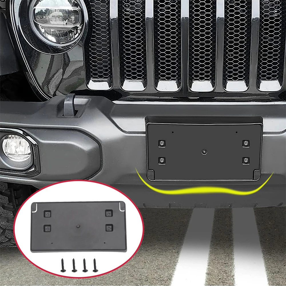 

Front License Plate Bumper Mounting Bracket For Jeep Wrangler JL JT Gladiator 2018-2023+ Frame Holder Black With Hardware