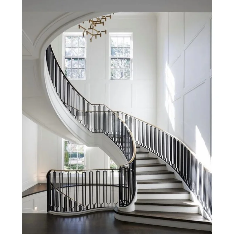 custom.Luxury and Beautiful Customized Wrought Iron Curved Stairs with LED Light  Home From Foshan Stairs Supplier