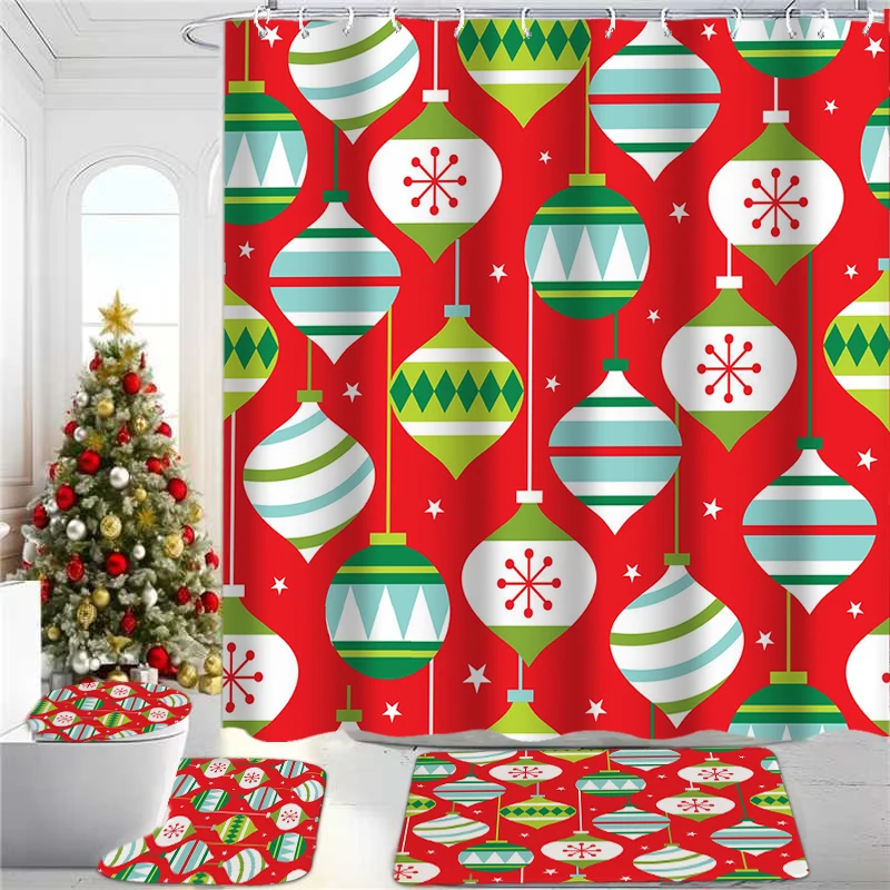 

Christmas festival decorations Shower Curtain Bath Sets Waterproof Non-Slip Bathroom Rug Toilet U With 12 Hooks Home Deco