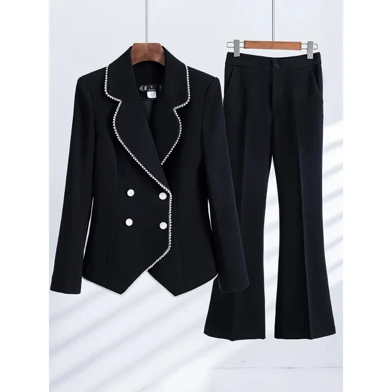 Autumn Winter Long Sleeve Women Pant Suit Ladies Formal Purple Black Business Work Wear 2 Piece Set Blazer And Trouser