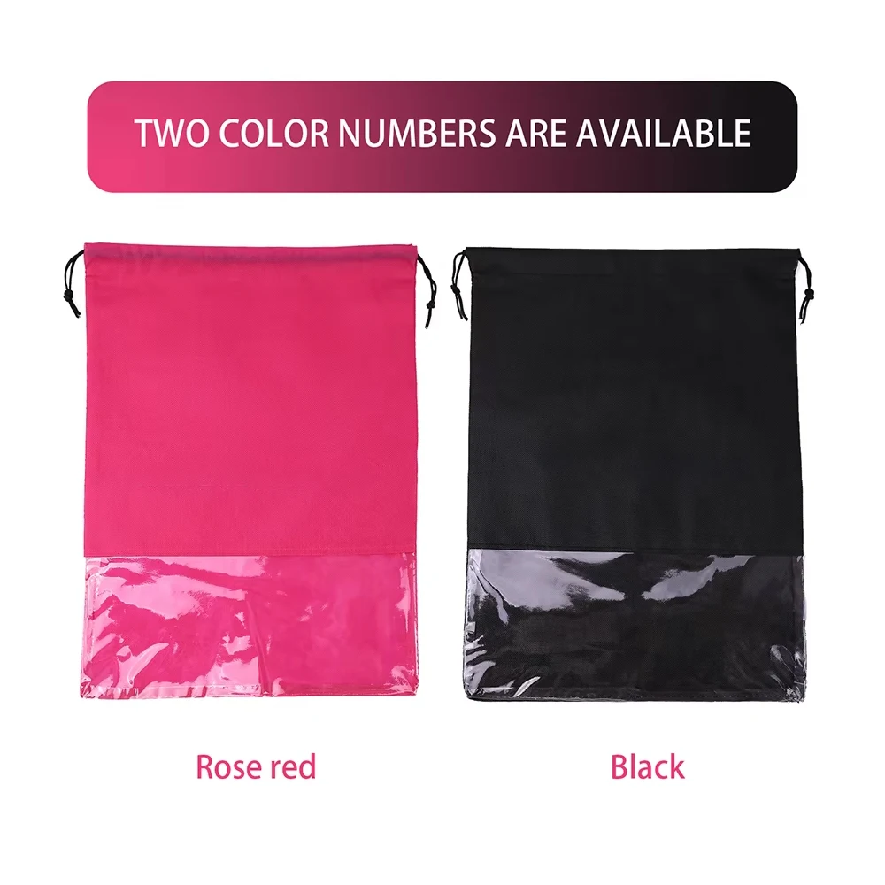 6pcs Non-woven Shoe Bags for Portable Wig Bags with Clear Window, Drawstring Dustproof Travel Wig Storage Bag for Women