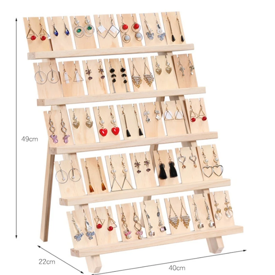 Jewelry Display Tray Pendant Earrings Rings Display Blocks Solid Wood Jewelry Display Holder Earring Stand Five Layers